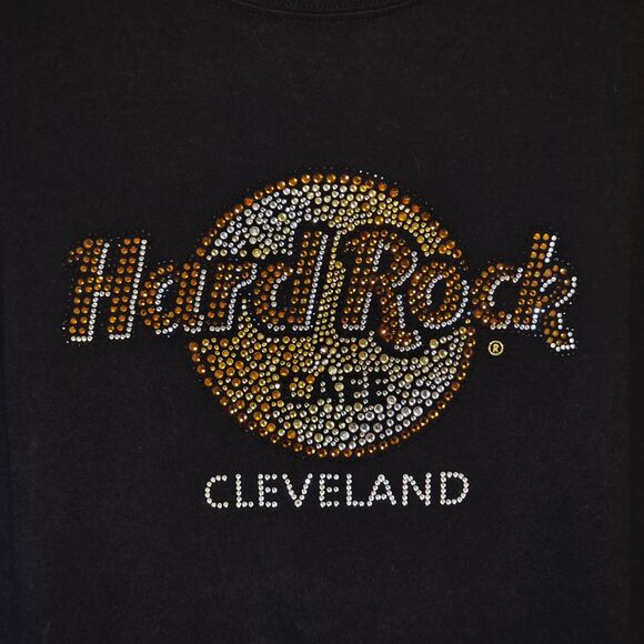 Hard Rock Cafe CLEVELAND Women's Black T-Shirt Rhinestone Logo Cotton Chest 42" - Picture 3 of 6